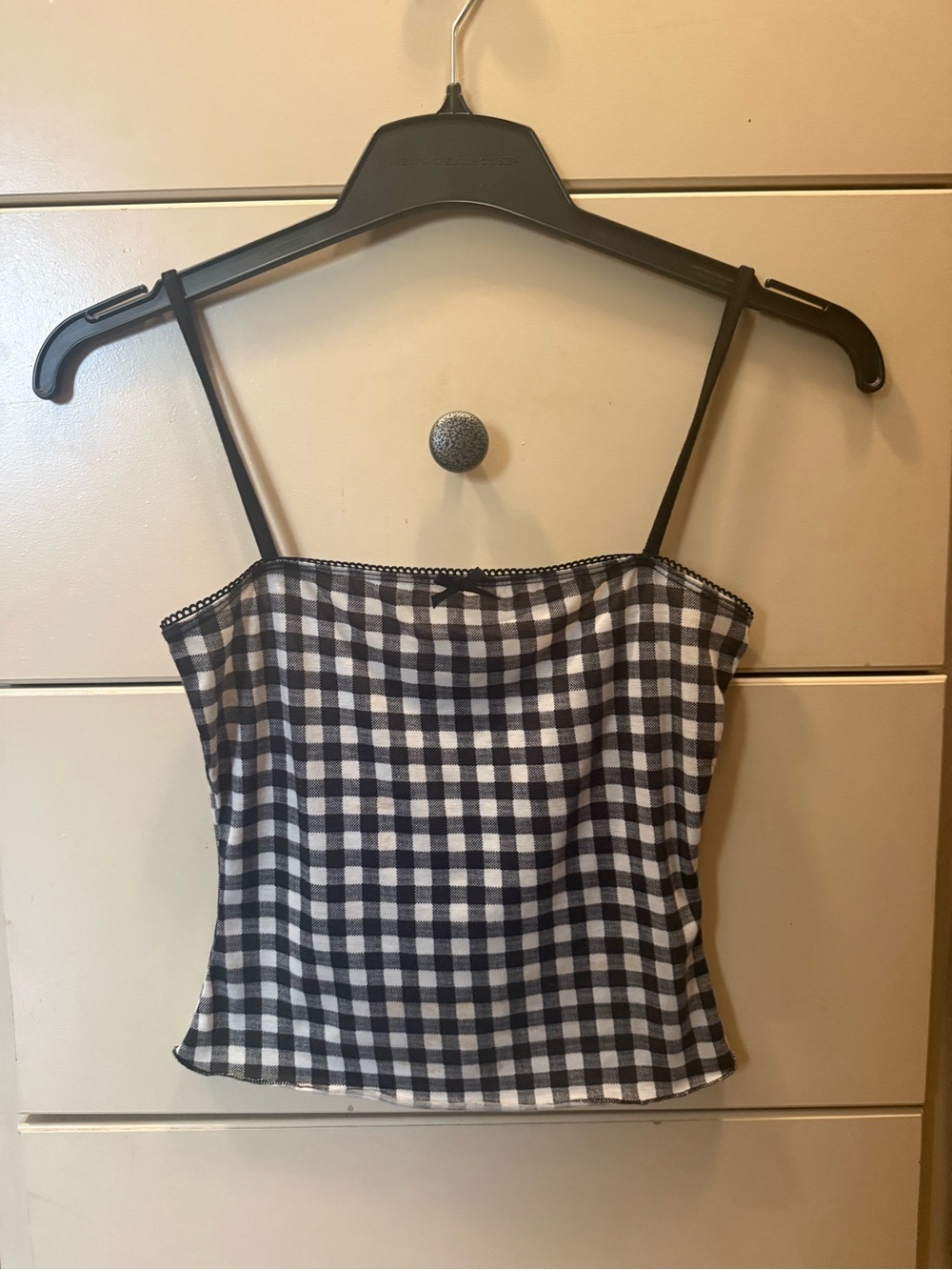 Women's Black & White Gingham Camisole - Sleek Spaghetti Strap Cami